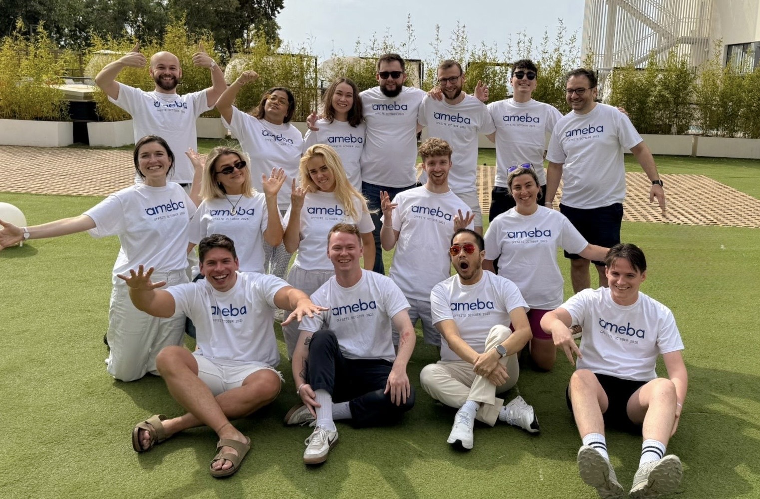 Team photo of the Ameba employees at their London office