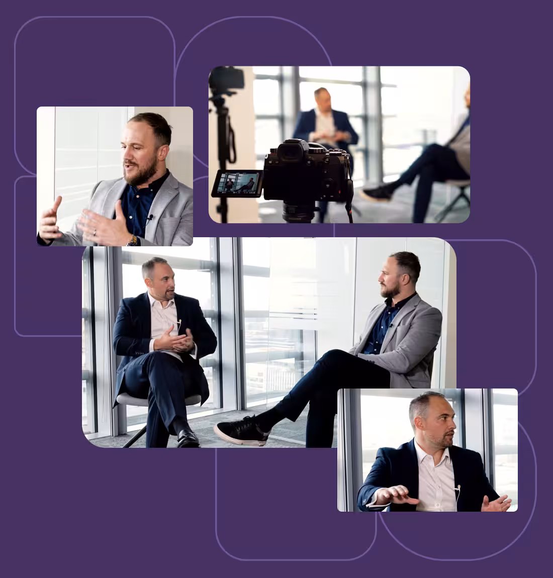 Screenshots from the Kennedys video displayed as different blocks on a purple background