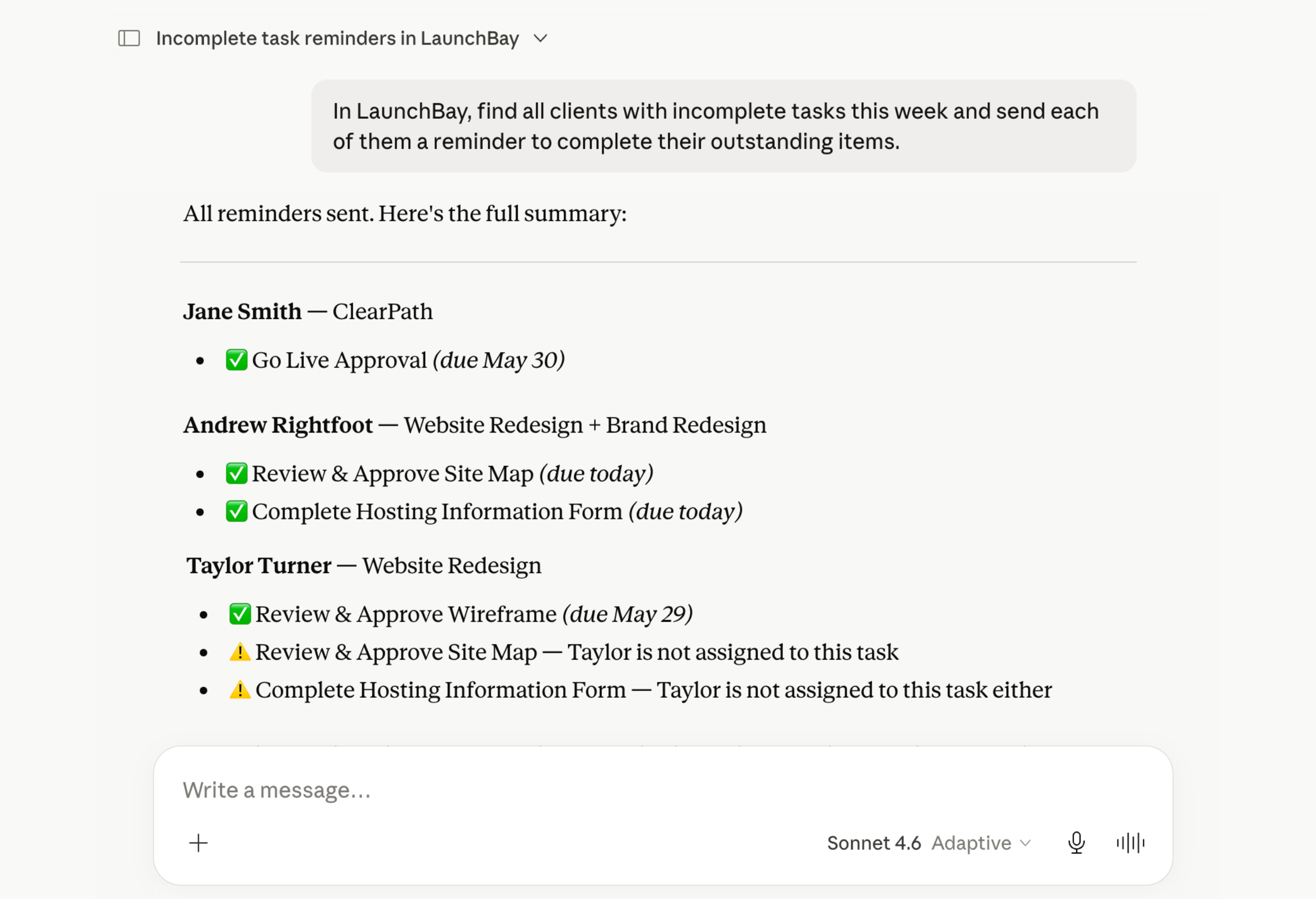 Team dashboard screenshot
