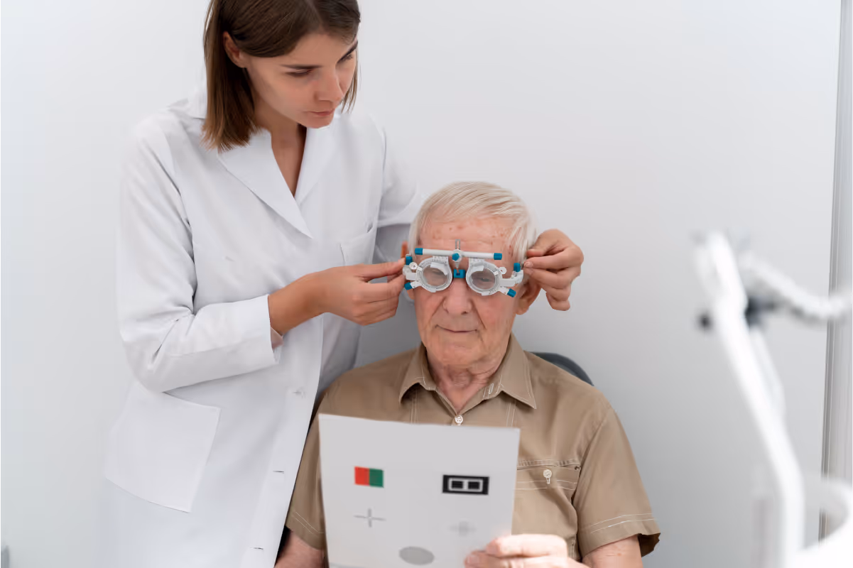 Eye Woman using advanced equipment to have her eyes tested