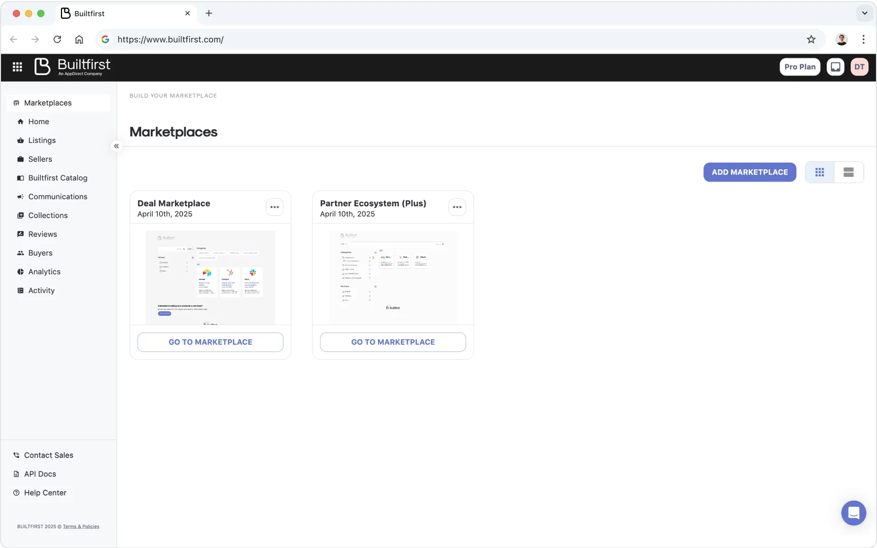 Builtfirst dashboard showing marketplace builder.
