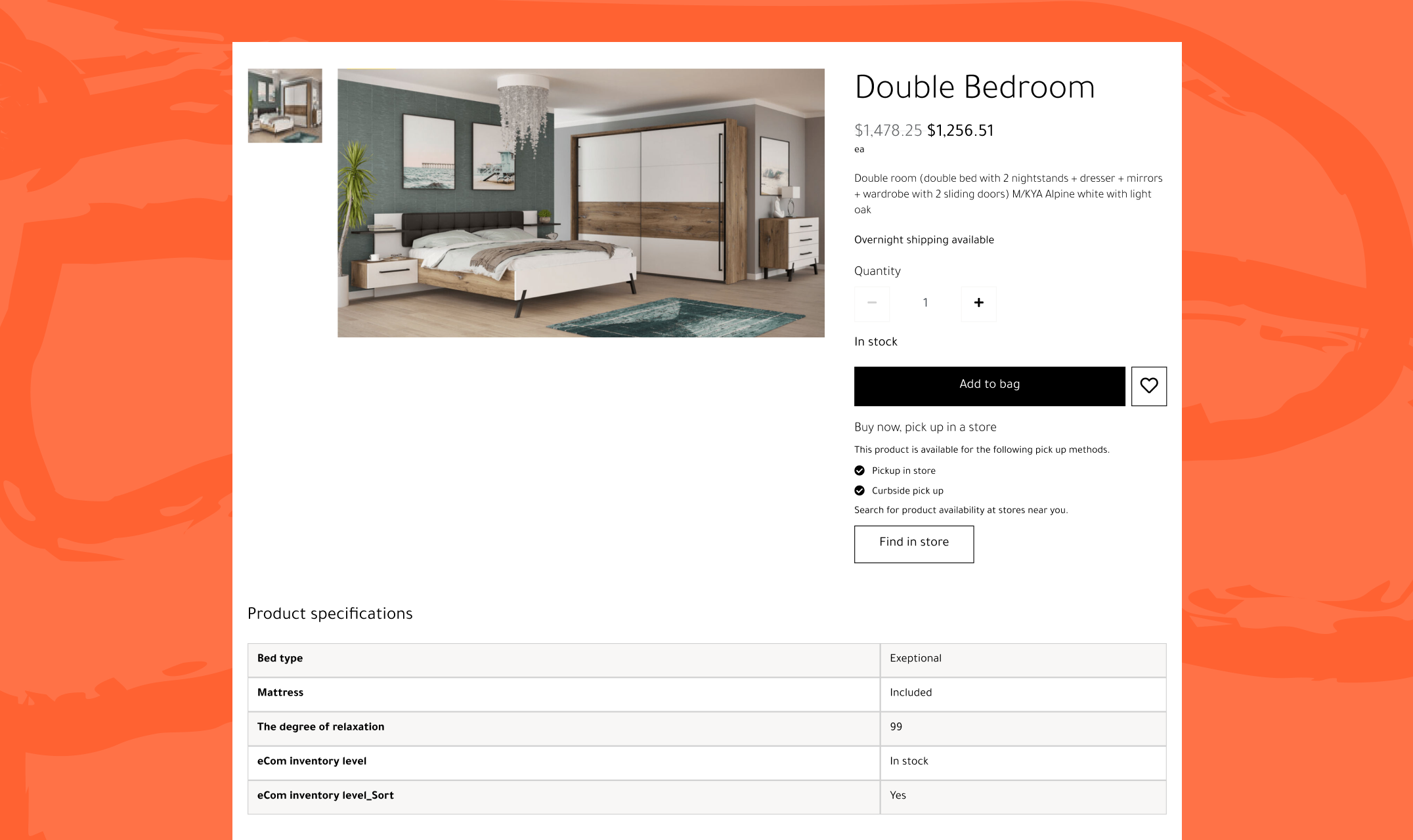 screenshot of the furnigo product page