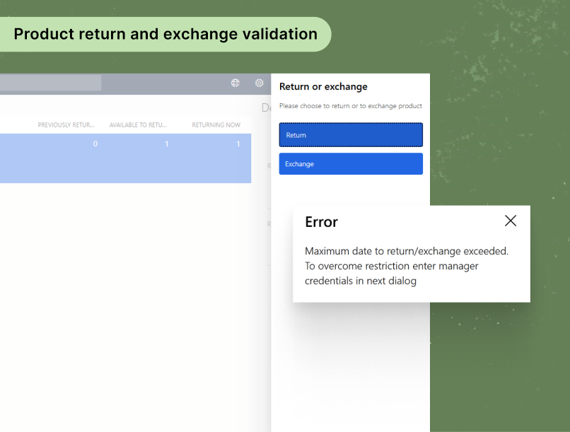 product return and exchange validation