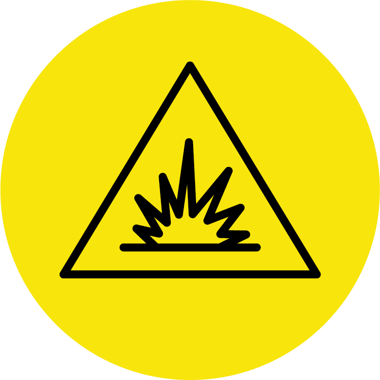 Ein Achtung-Schild, das von einer Explosion warnen soll.