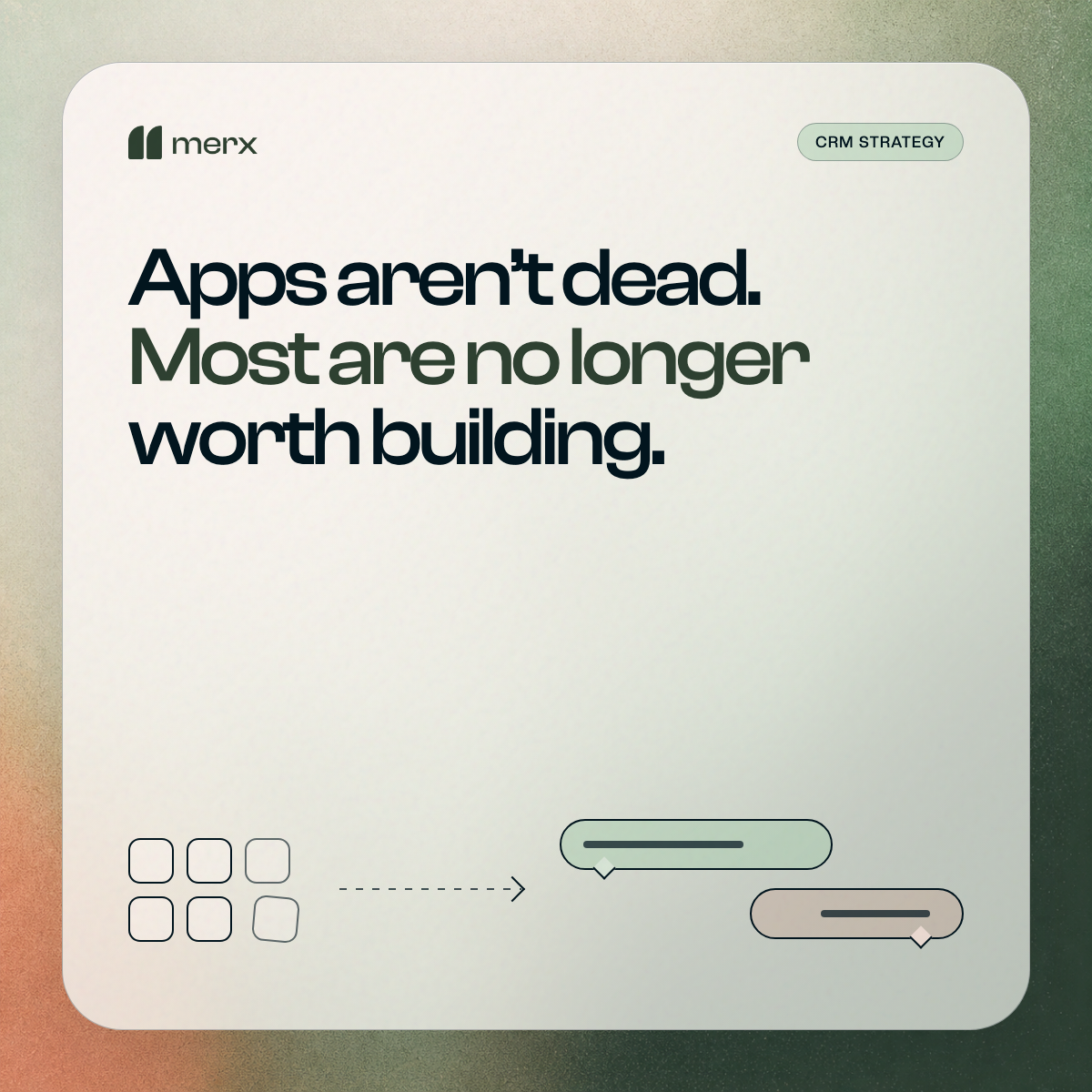 Fixed app tiles flowing into personalised conversations, illustrating the changing role of apps for CRM leaders