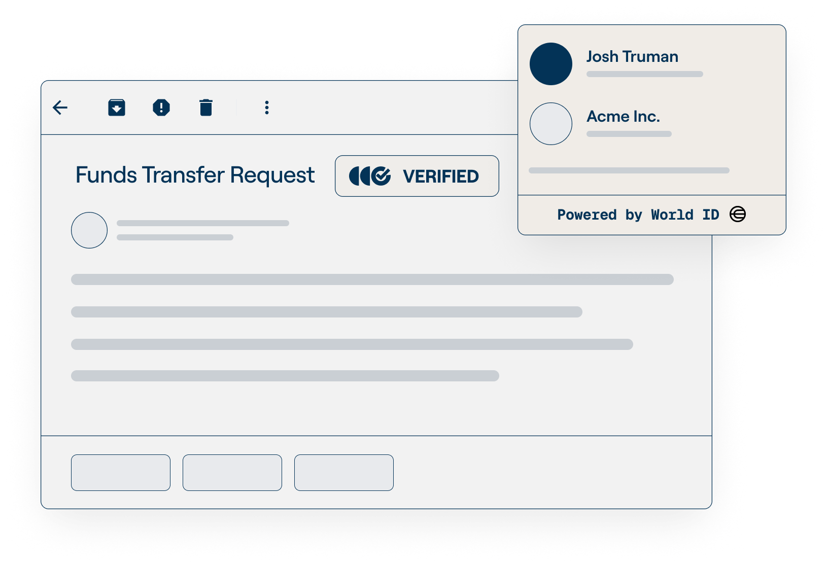 Email client interface with Outtake Verify verified badge indicating authenticated sender - demonstrating how recipients identify legitimate emails vs impersonation attempts
