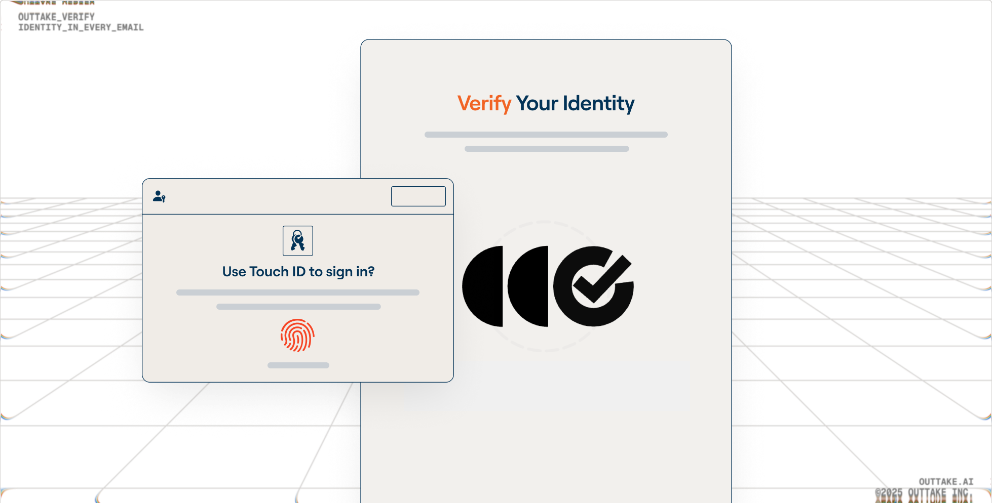 Verify product mockup displaying intuitive verification popup and passkey prompt - illustrating straightforward email authentication process for users