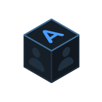 Dark blue cube with a stylized letter A on the top face and user icons on the side faces.