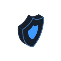 3D shield icon with a blue shield emblem in the center representing security or protection.