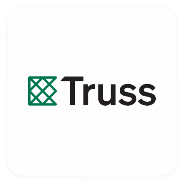Truss company logo with a green geometric lattice design to the left of the word Truss.