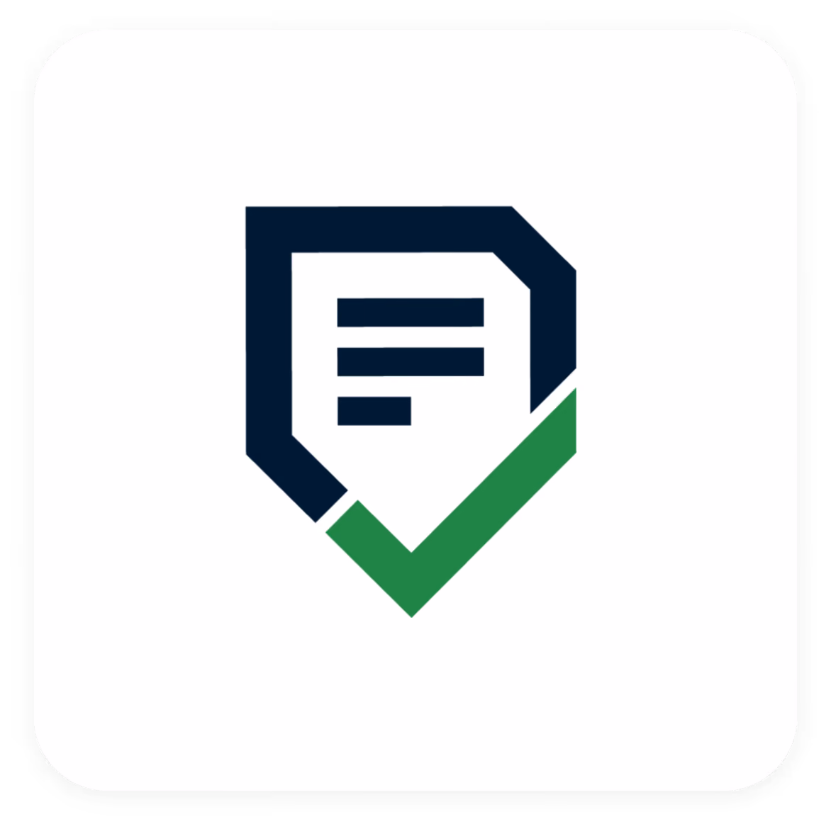 Logo with a document icon featuring three lines and a green checkmark overlay on the bottom right.