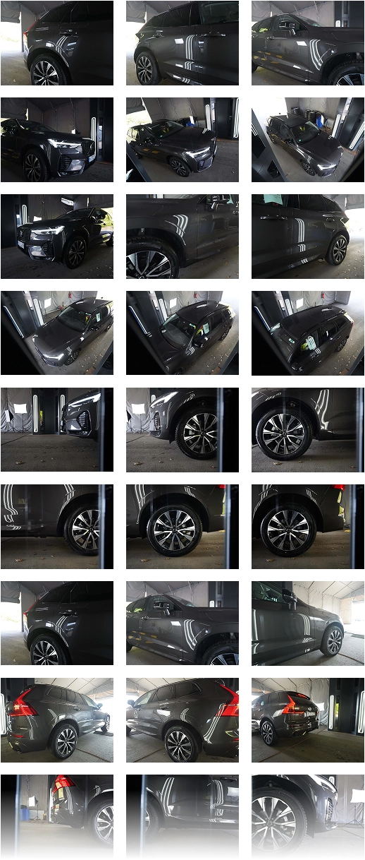 a grid of multiple photos of a car, from the car scanner