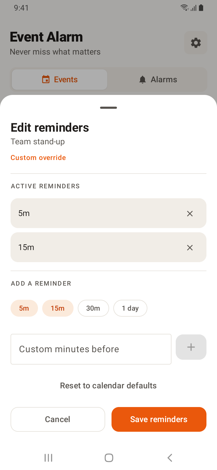 Reminder editor on Android