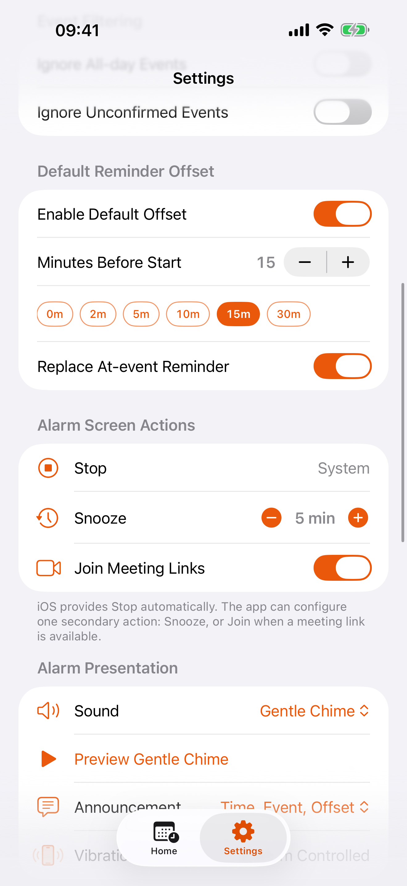 Alarm presentation settings on iPhone