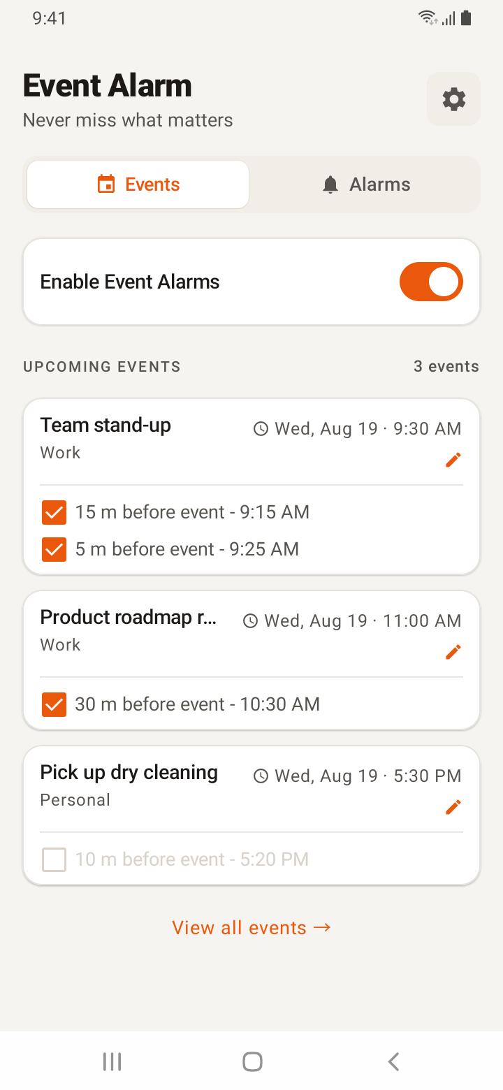 Event Alarm Sync on Android