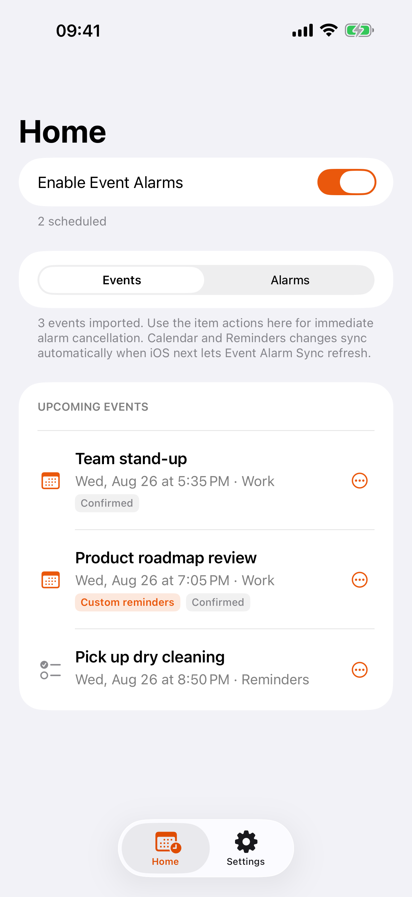 Event Alarm Sync on iPhone