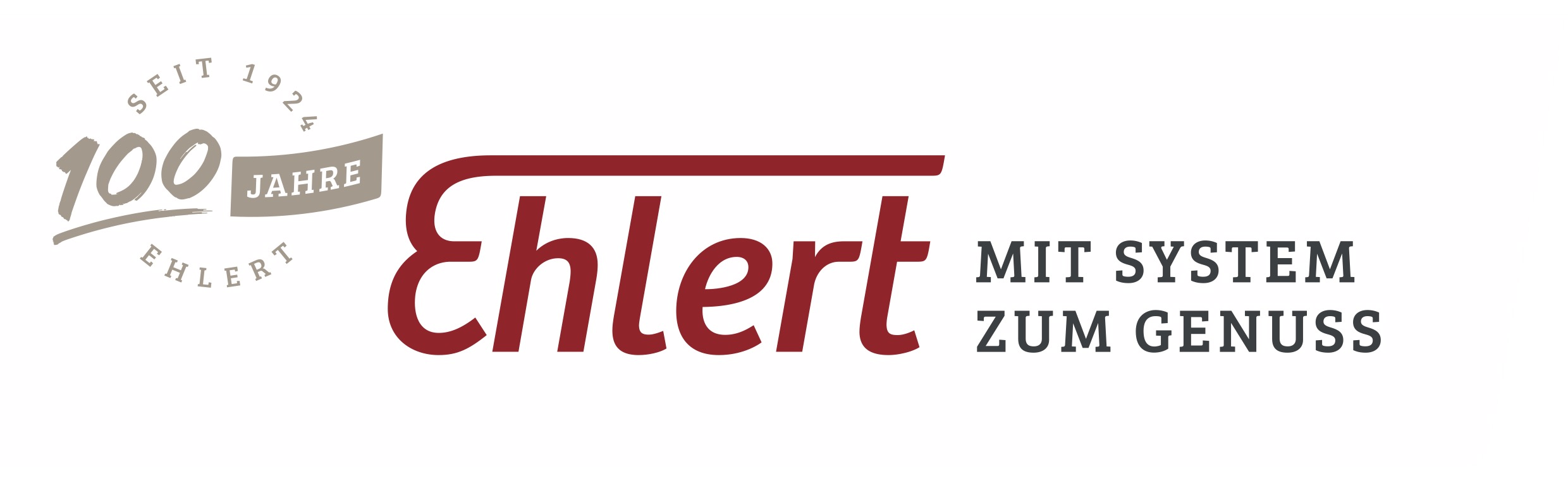 Logo mit dem Text '100 Jahre Ehlert seit 1924' und 'Ehlert mit System zum Genuss'.