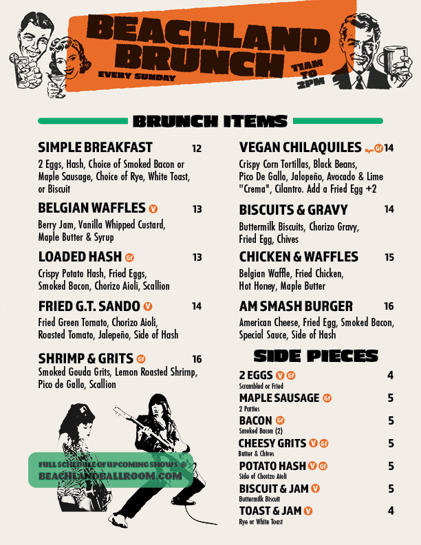 Beachland Ballroom brunch menu
