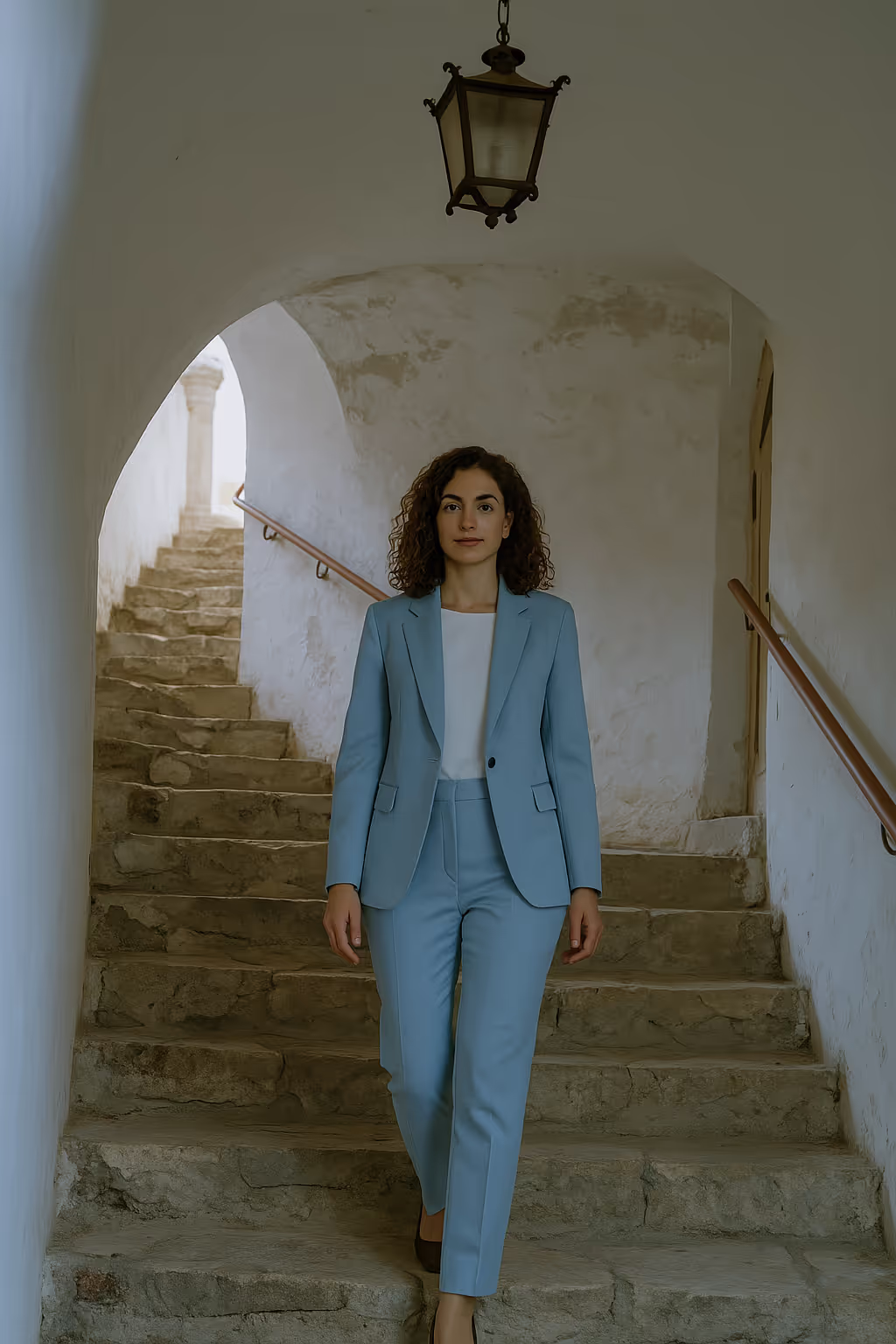 Frau geht Treppe auf der Hollenburg runter - Business Event