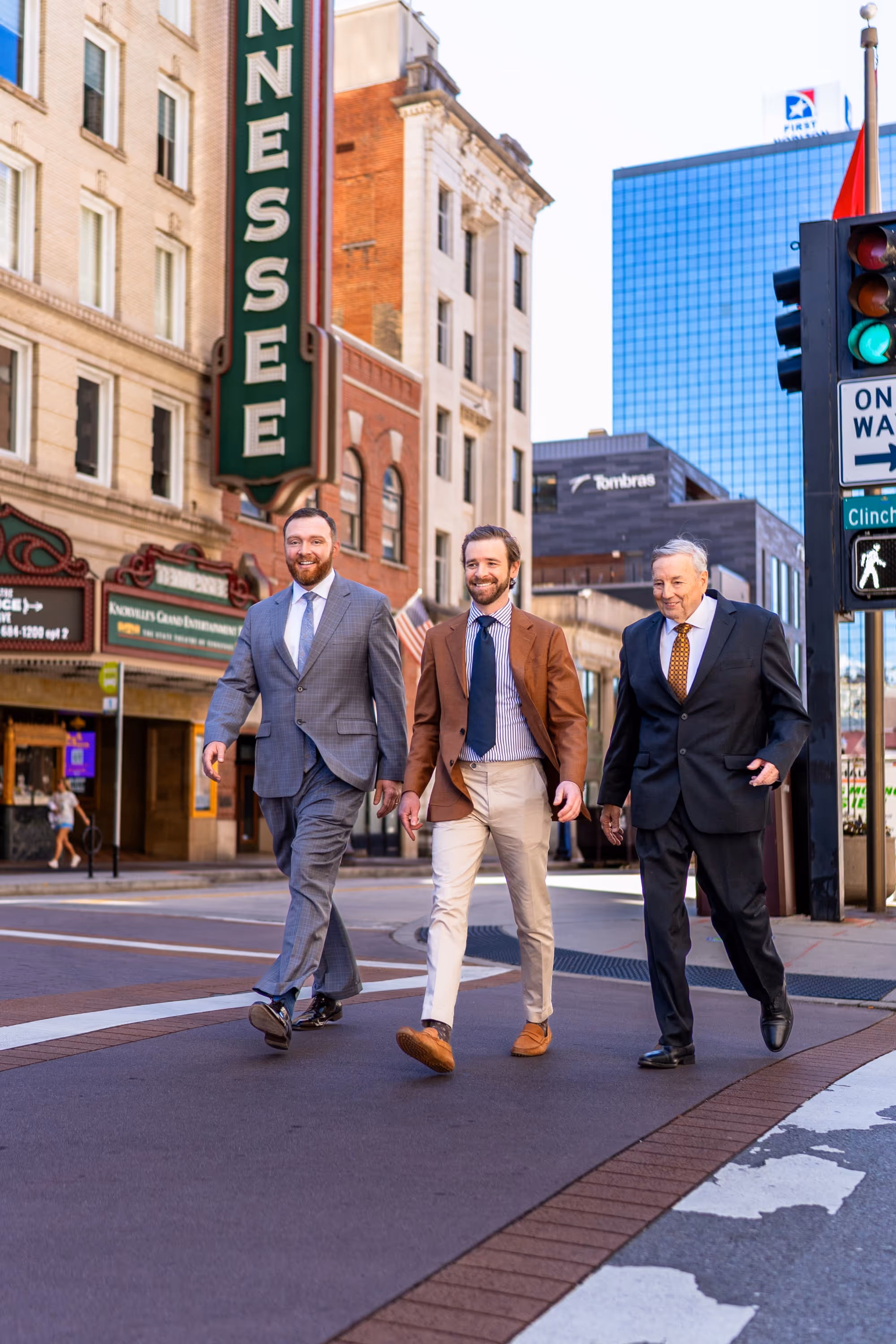 The Burks & Ogle legal team walking through downtown Knoxville.