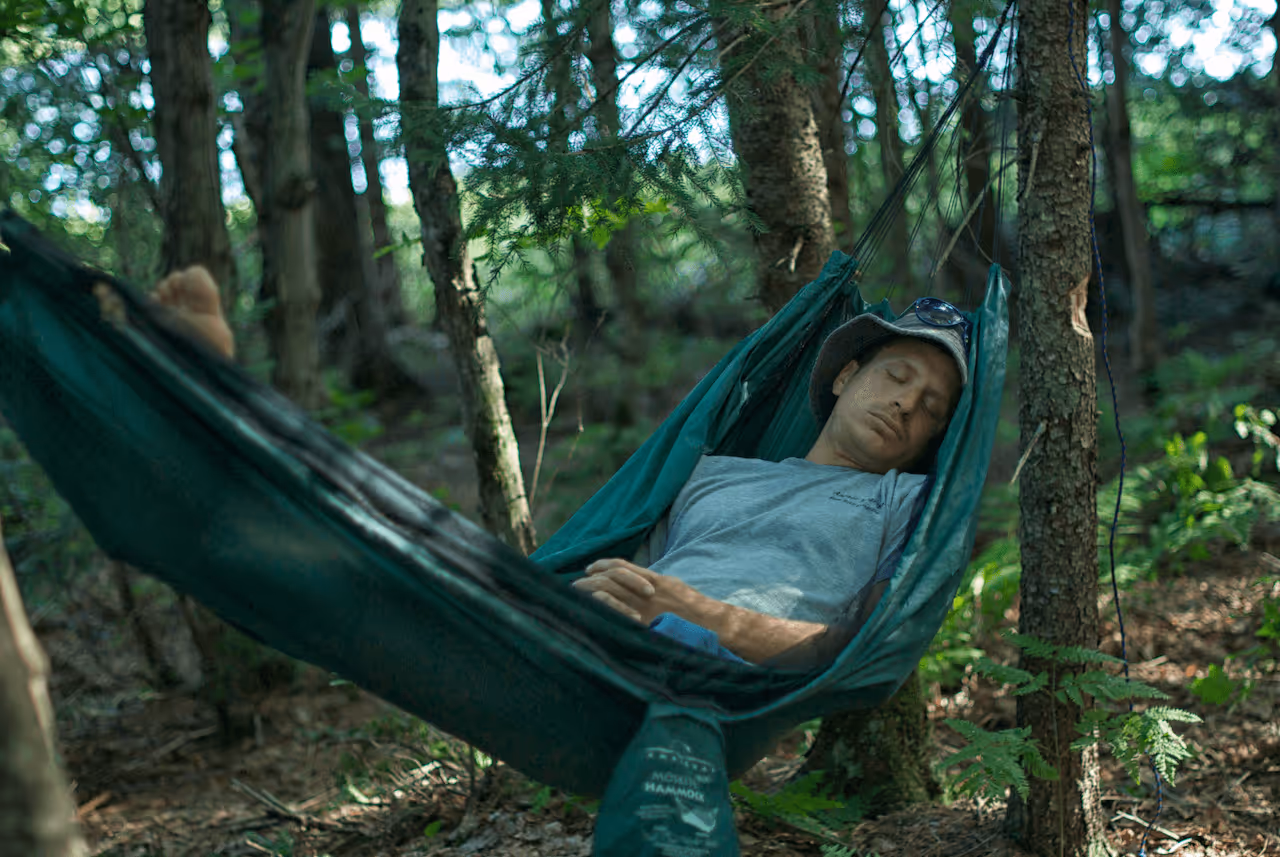 Hammock campsite beside Craig Lake in Michigan’s backcountry
