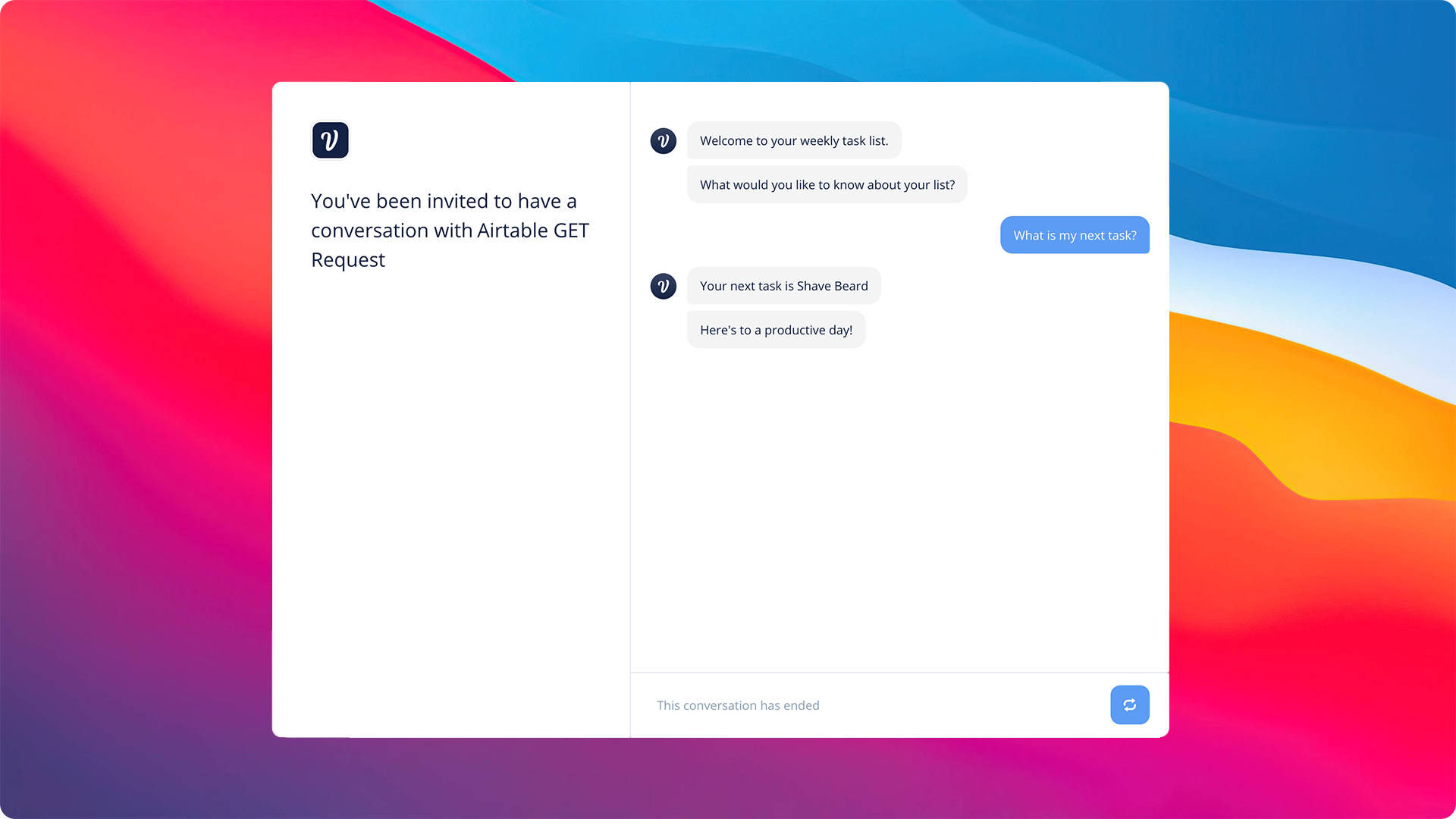 Prototype experience of assistant pulling data from Airtable
