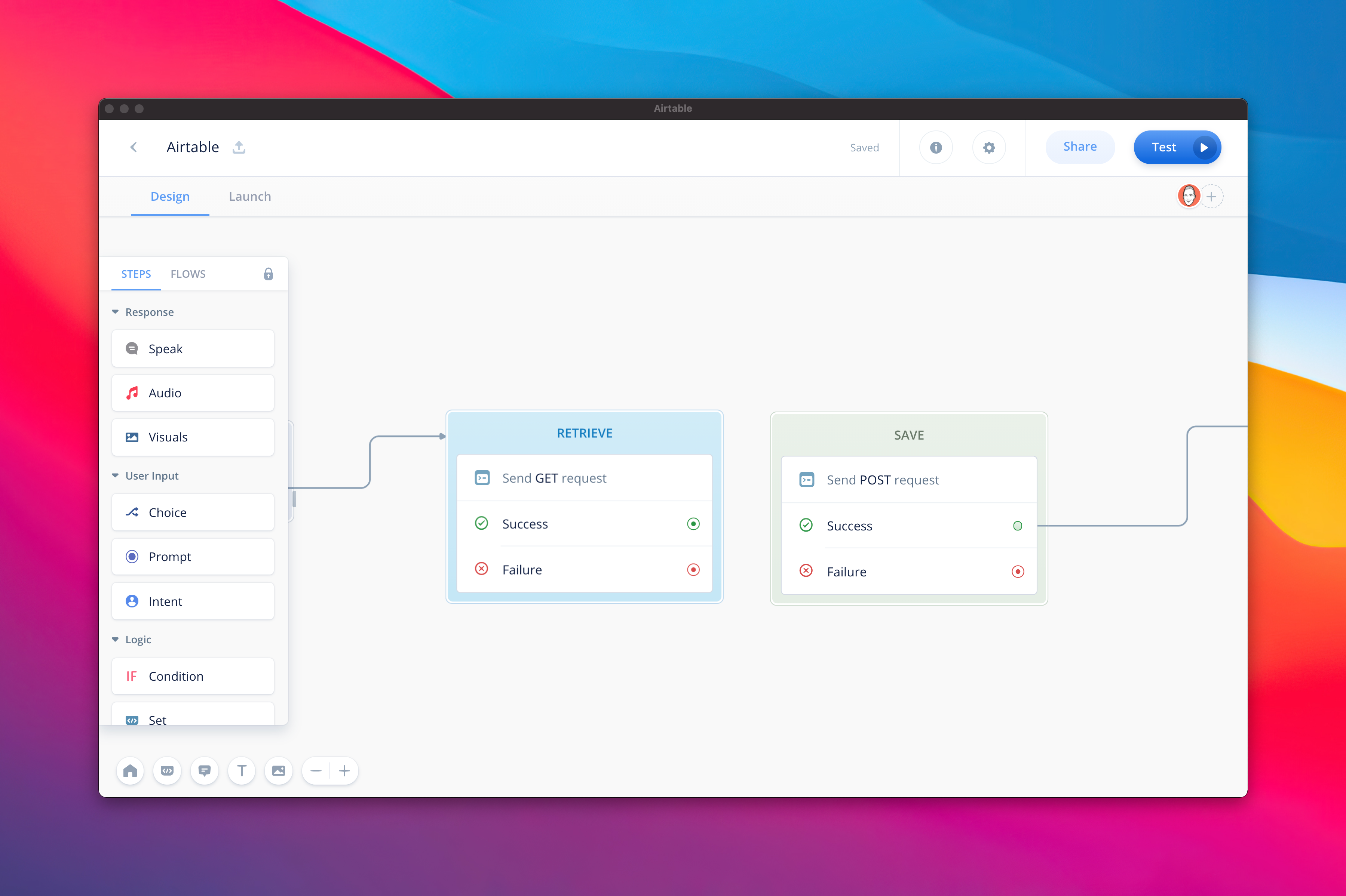 A look at the GET and POST request API steps on the Voiceflow canvas