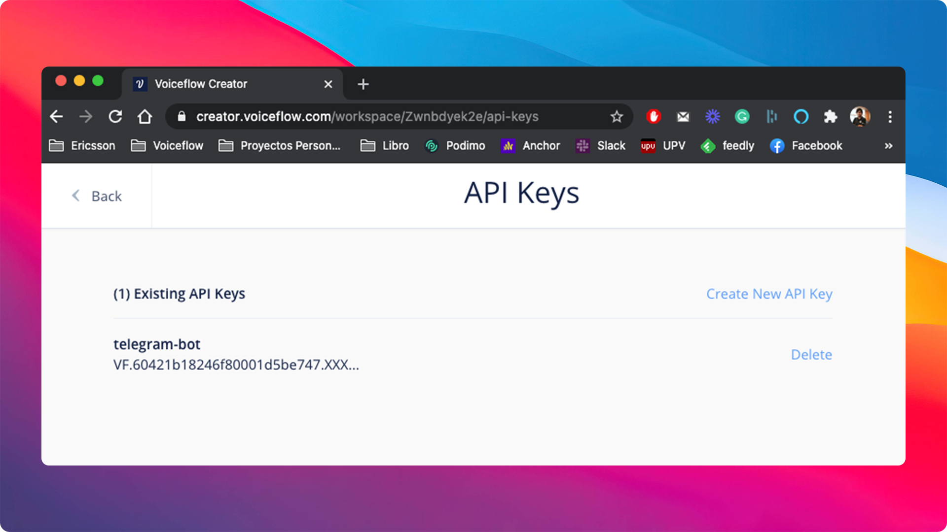 Your new API key is then stored in your project