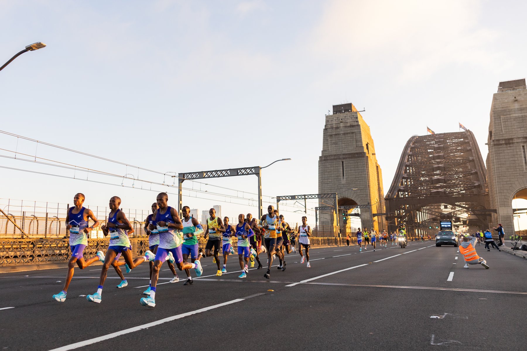 Runners crossing Sydney Harbour Bridge at the 2026 TCS Sydney Marathon