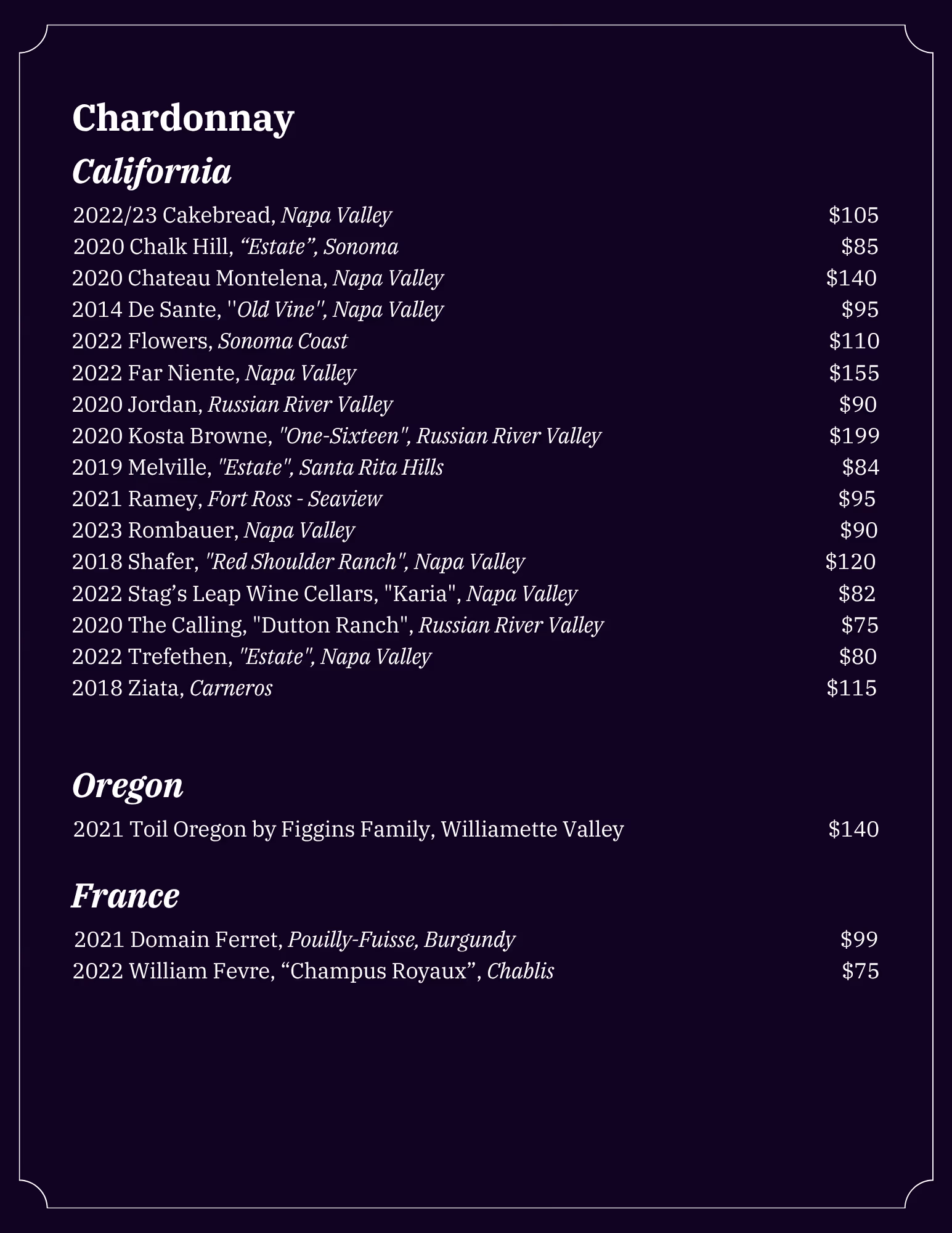 Lonesome Dove Austin wine list, page 3 of 18
