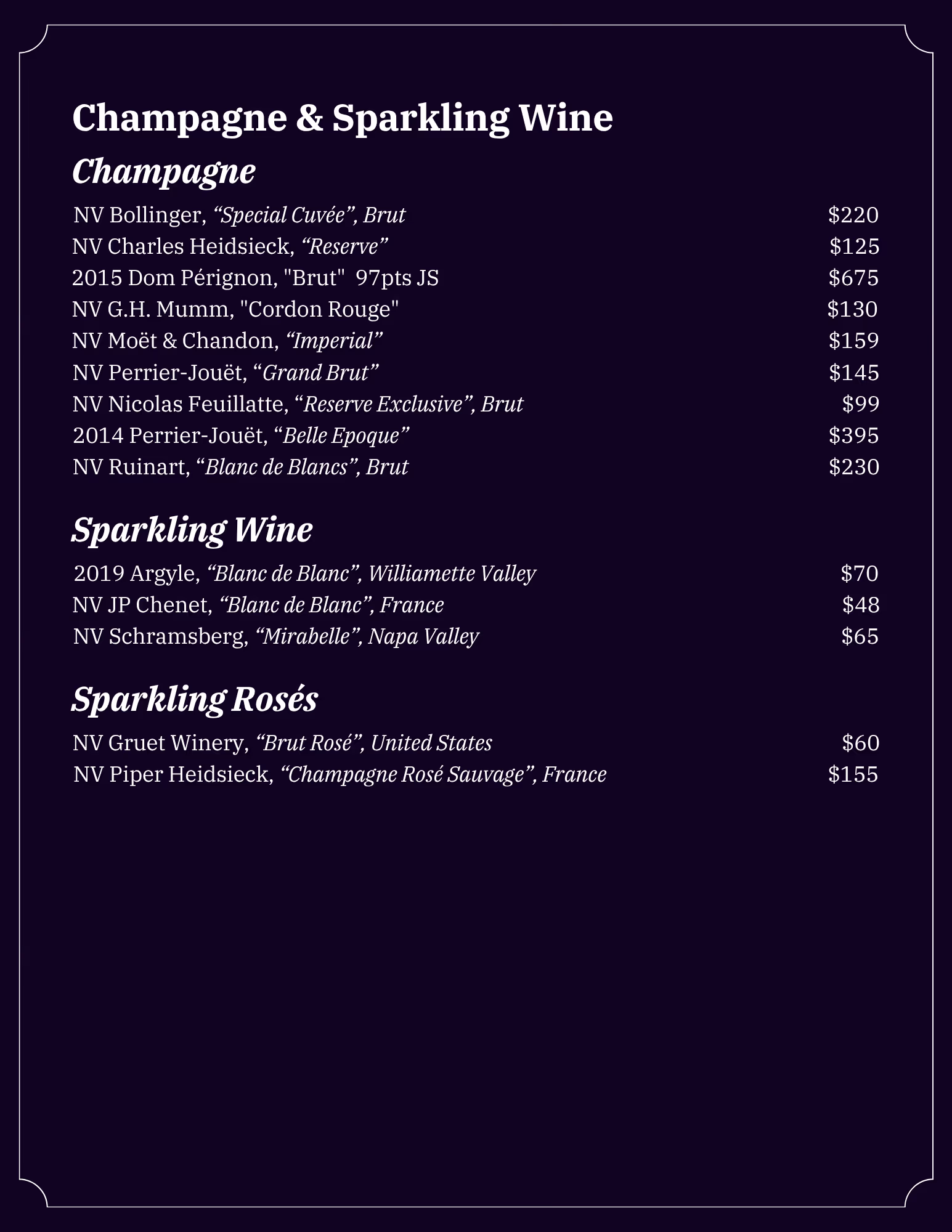 Lonesome Dove Austin wine list, page 2 of 18