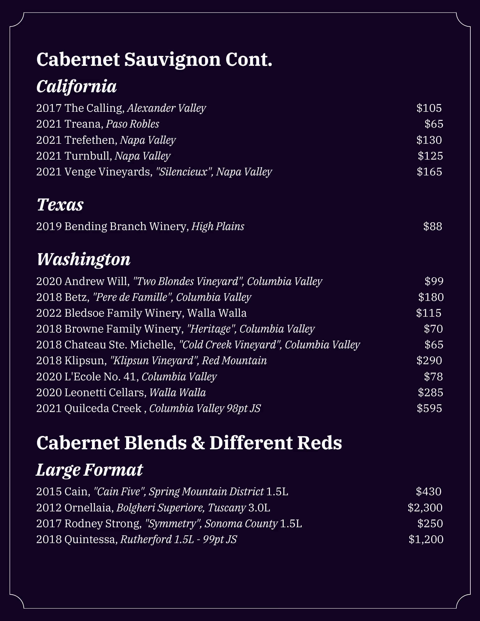 Lonesome Dove Austin wine list, page 8 of 18