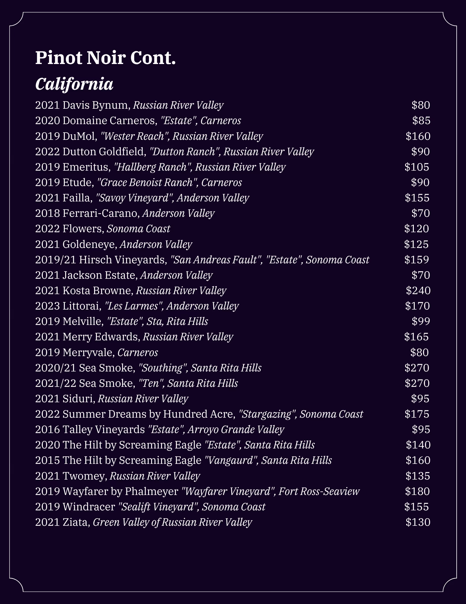 Lonesome Dove Austin wine list, page 11 of 18