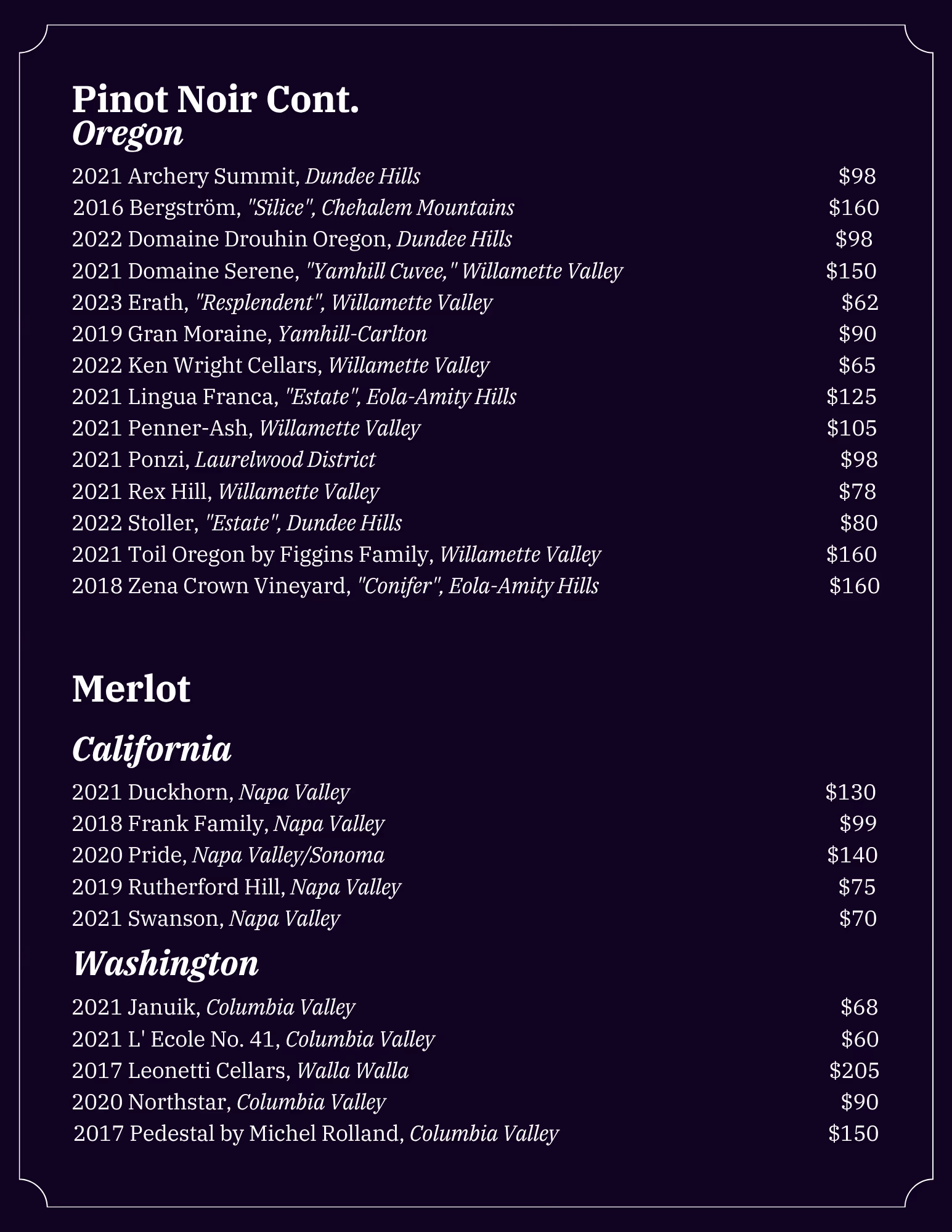 Lonesome Dove Austin wine list, page 12 of 18