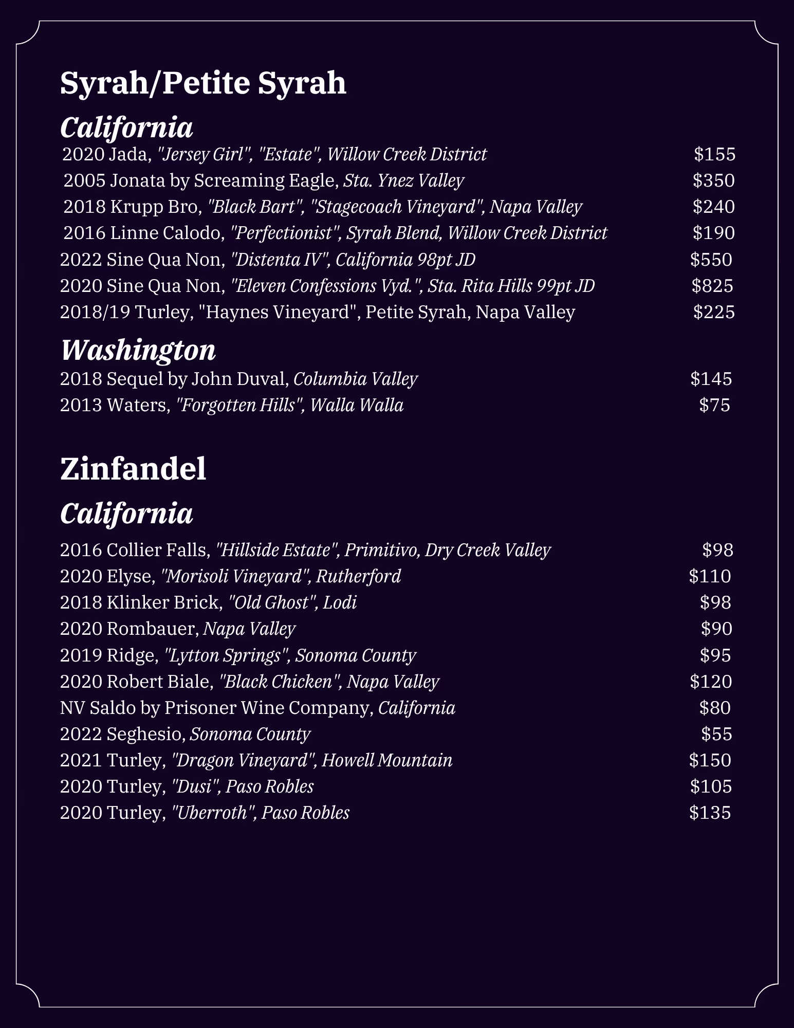 Lonesome Dove Austin wine list, page 13 of 18