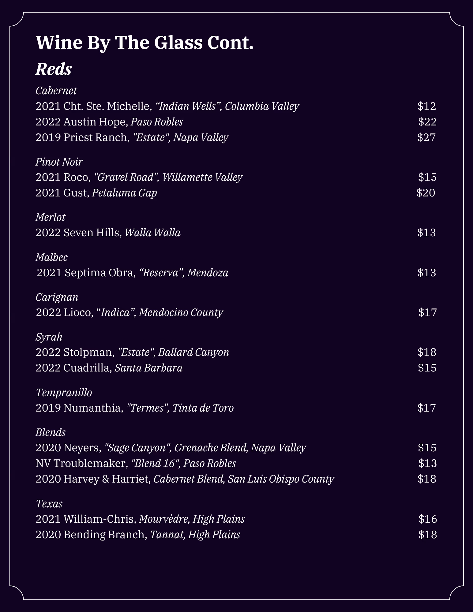 Lonesome Dove Austin wine list, page 18 of 18