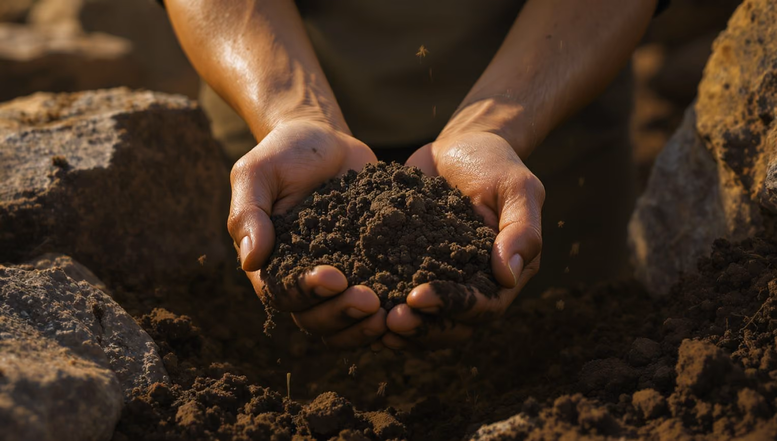 Hands in Earth Funeral converted soil