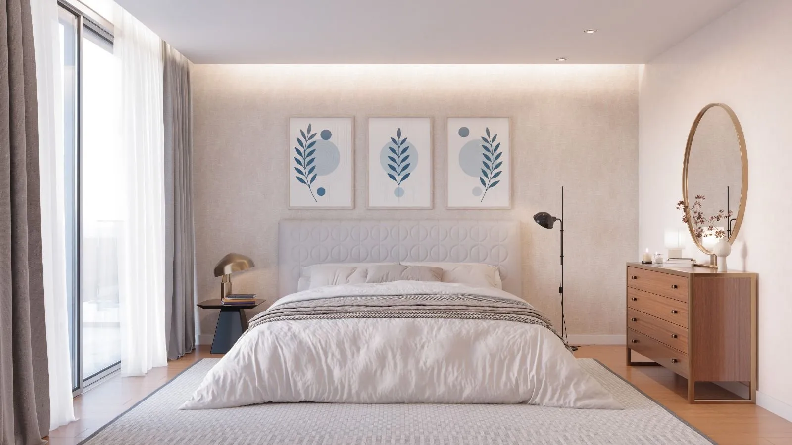 Main bedroom of the single-storey villa in Tendeira with garden access