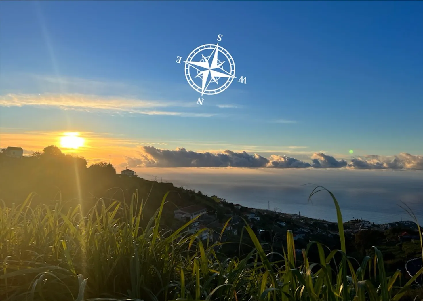 Sunset over the Atlantic seen from the sugarcane terraces of the Canhas plot, Ponta do Sol