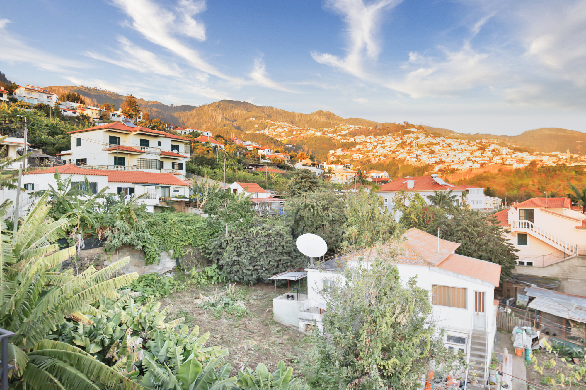 Terrace area of the Funchal property with views over the city