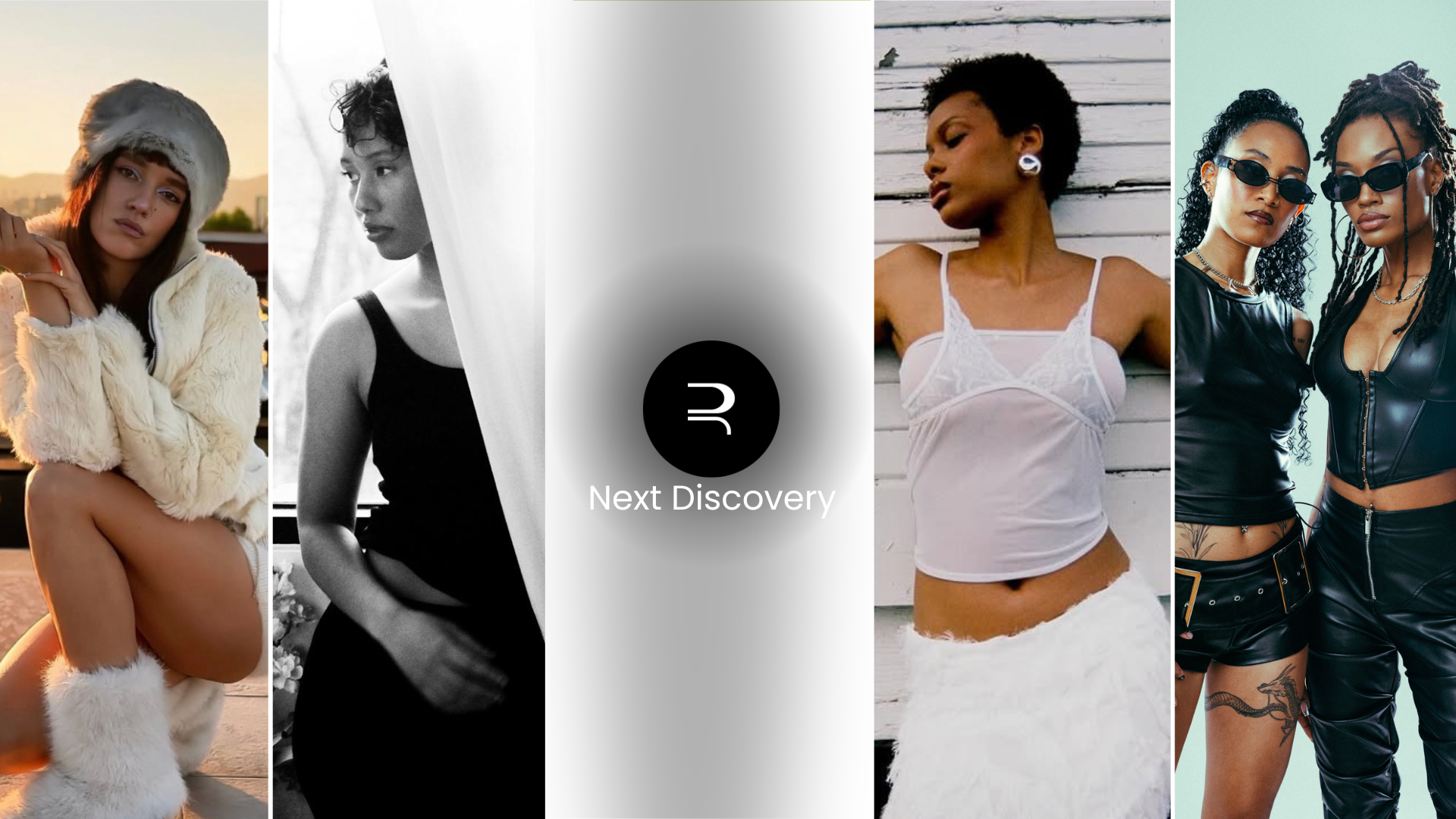 Collage of four artists on our roster showcasing the roster of talent signed to the agency. Inviting a ‘Next Discovery’ of additional talent