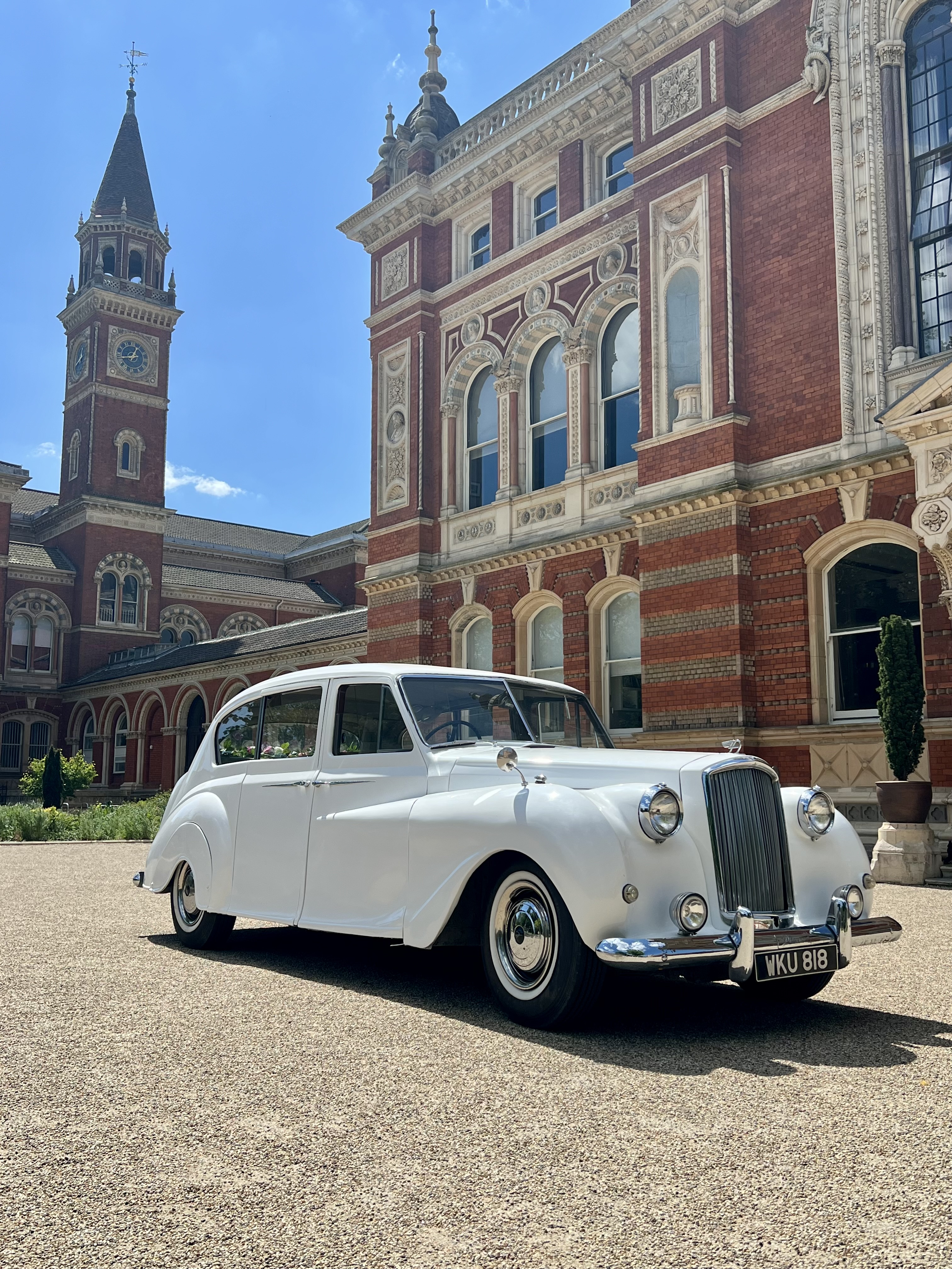 White Austin Princess vintage wedding car