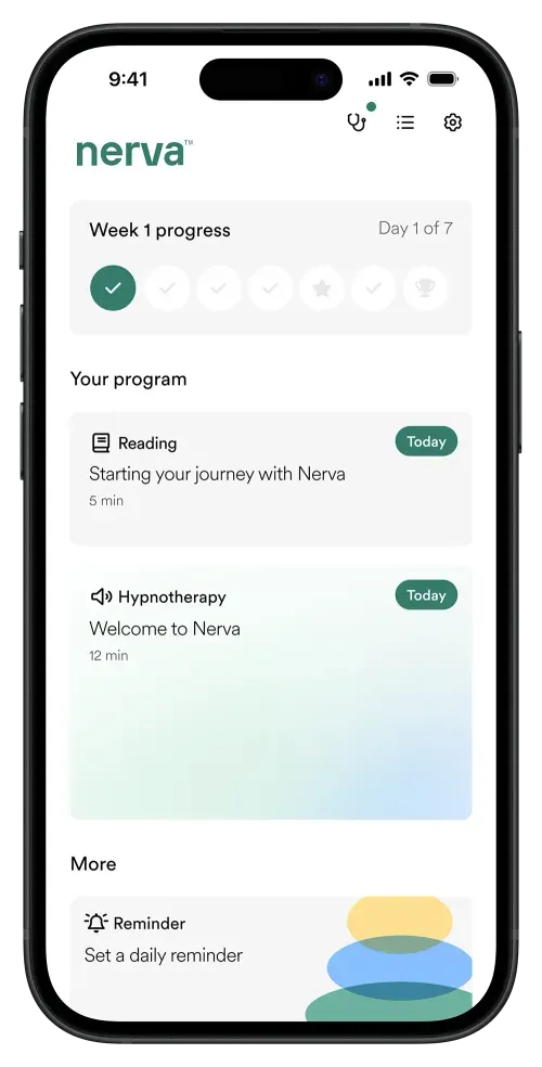 A screenshot showing Nerva's mobile app on the today screen