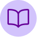 Purple open book icon on a lavender circular background.