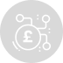 White icon of a British pound symbol connected by nodes on a light gray circular background.