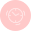 White circular arrows forming a recycle symbol on a light pink background.