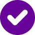 White checkmark symbol inside a purple circle.
