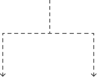 Simple flowchart with one top box connected by dashed line to two boxes below.