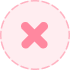 Red circular shape with a subtle radial gradient and eight small white dashes evenly spaced around the edge.