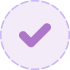 Purple circular icon with dashed white border and a vertical line inside